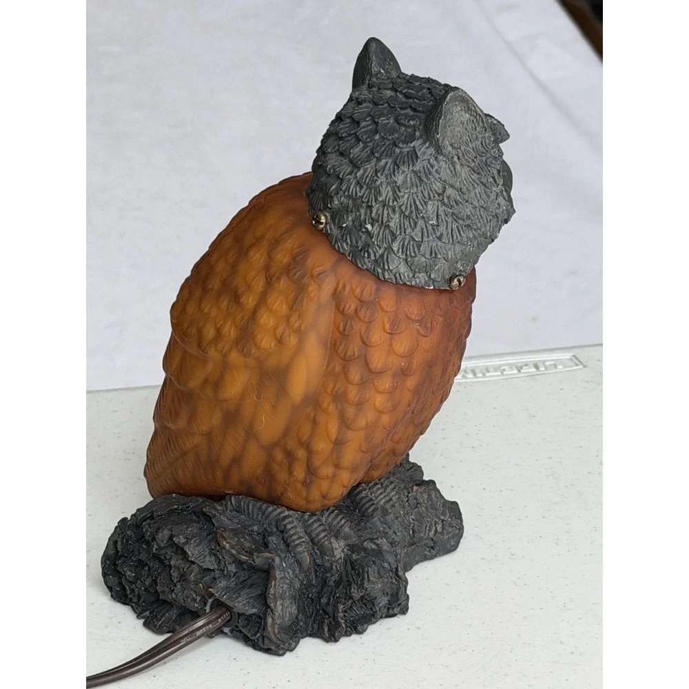 Vintage Lamp Glass Owl with Red Eyes on Resin Base Table Lamp Night Light 8.5
